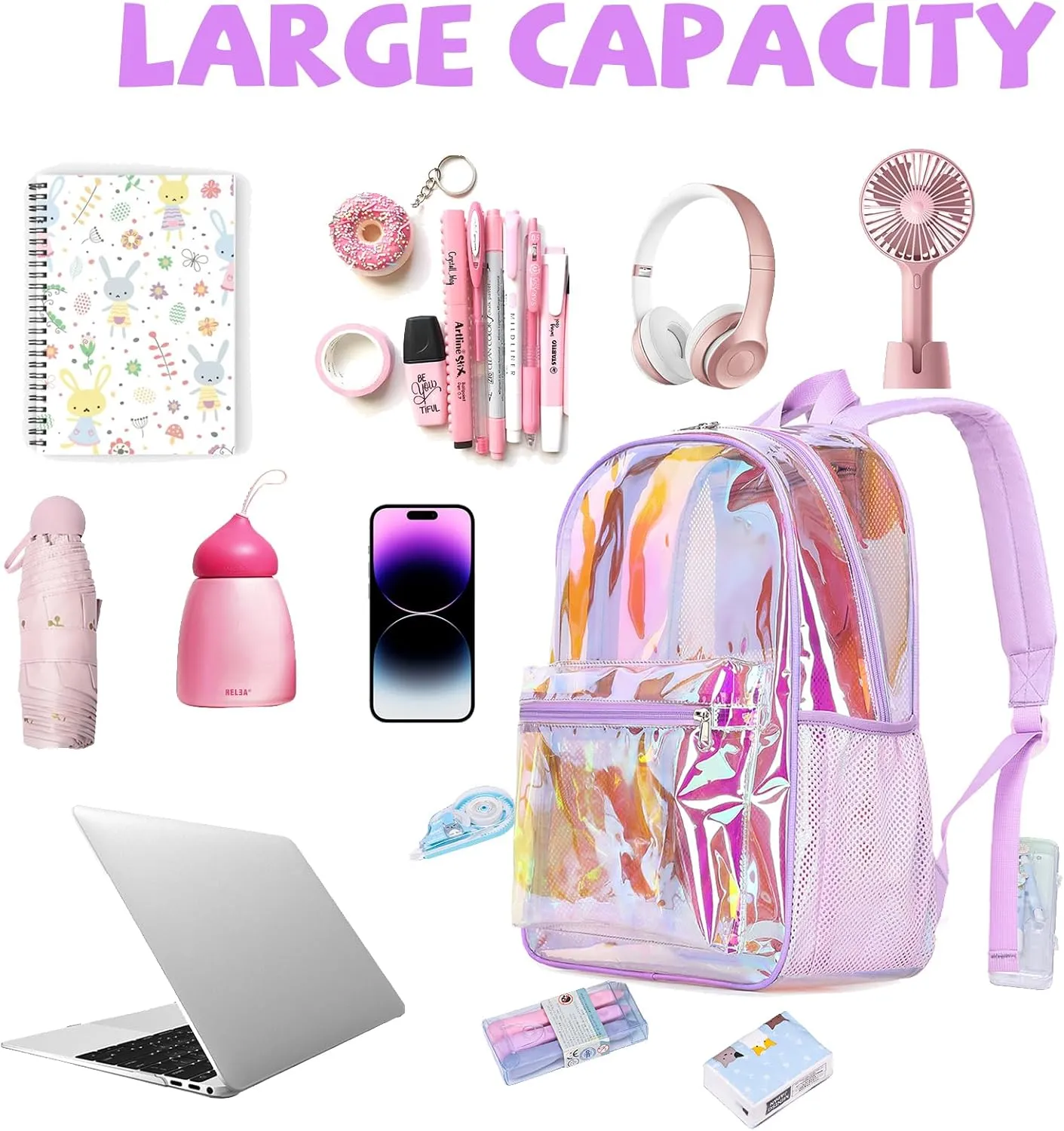 CAMTOP Clear Backpack Heavy Duty Transparent Bag See Through BookBag for Student School Work Festival Sport Travel