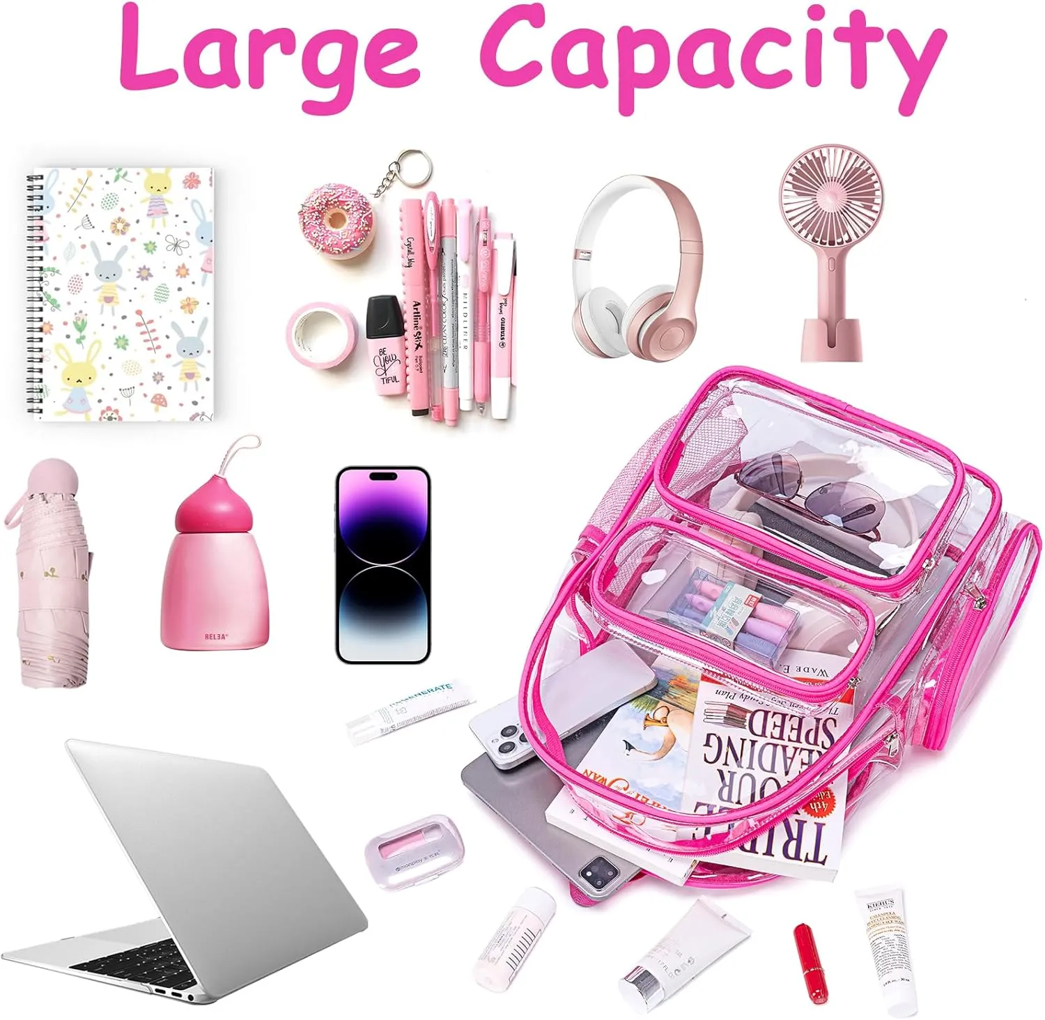 CAMTOP Clear Backpack Heavy Duty Transparent Bag See Through BookBag for Student School Work Festival Sport Travel
