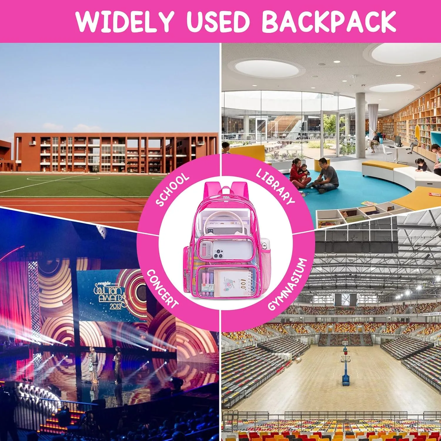 CAMTOP Clear Backpack Heavy Duty Transparent Bag See Through BookBag for Student School Work Festival Sport Travel