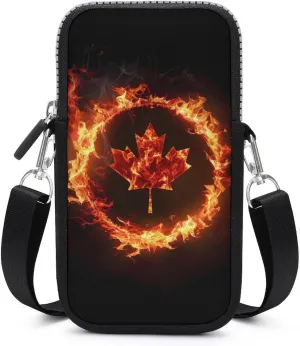 Canada Flag Canadian Flame Flag Crossbody Phone Bag Mini Shoulder Bag Cute Cell Phone Purse for Men Women