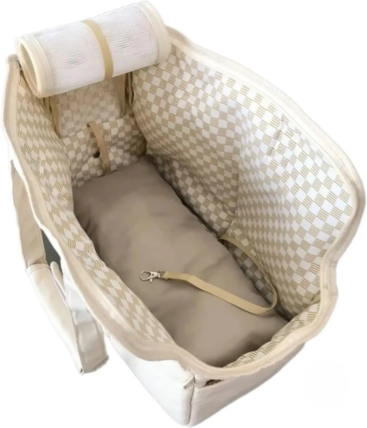 Canvas Dogs Carrier Portable Dog Bag Pet Cat Shoulder Handbag Car Seat Bed Safety Belt Travel Chihuahua Dog Supplies(S8601 Beige)