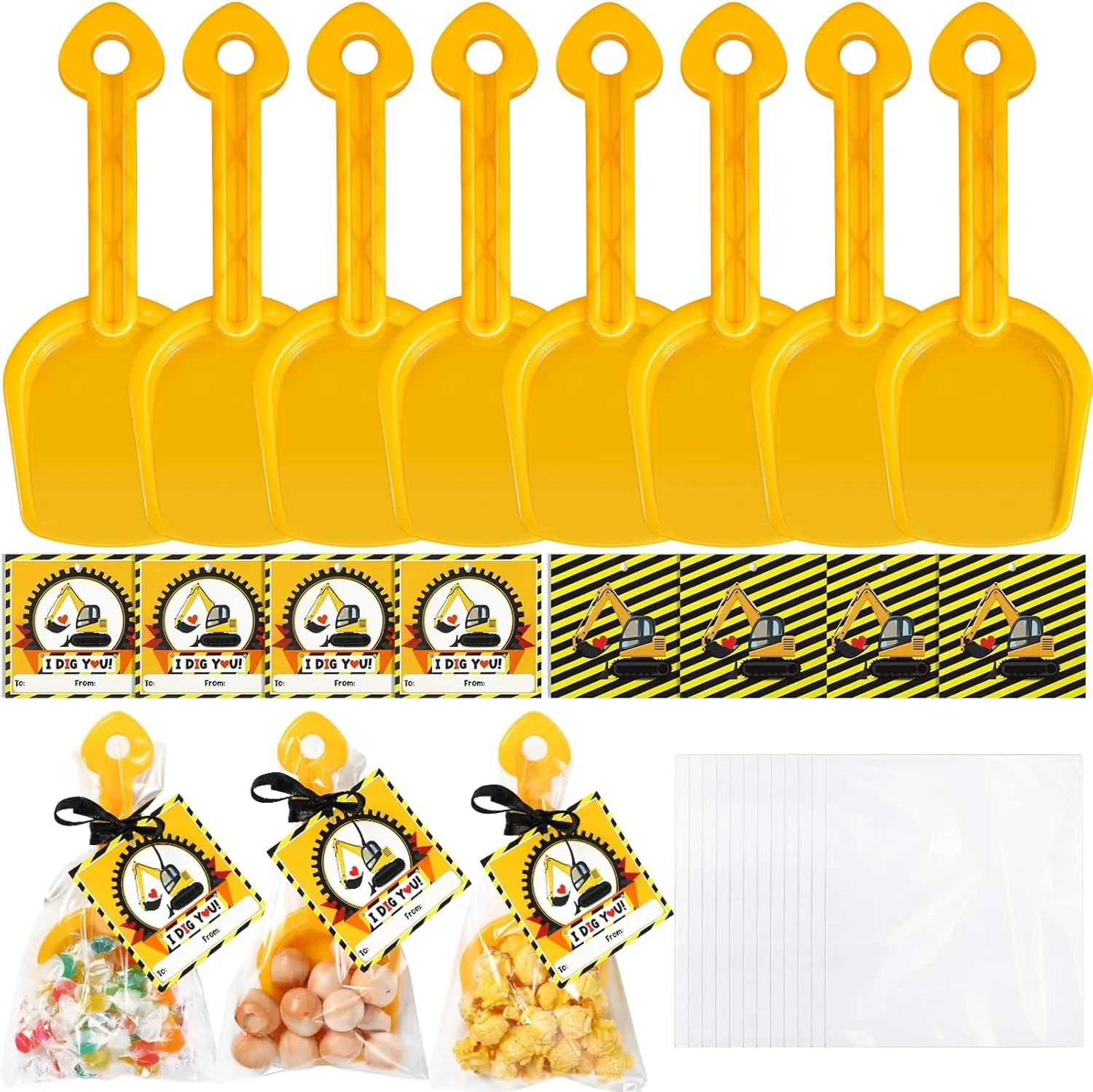 Capoda 30 Sets End of Year Gifts for Students Construction Party Plastic Shovel I Dig You Cards with Clear Cellophane Bags for Boys Girls Classroom Exchange Prizes Summer Vehicle Party Supplies Decor