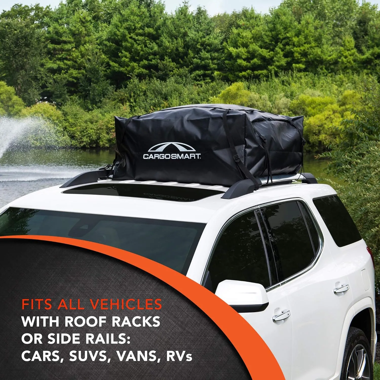 CARGOSMART CargoSmart Soft Sided Car Top Cargo Bag, 38”x38”x18” – Adds up to 15 Cubic Feet of Storage – Easily Mounts to Vehicle’s Roof Rack or Roof Top Basket – Heavy-Duty Vinyl, Black