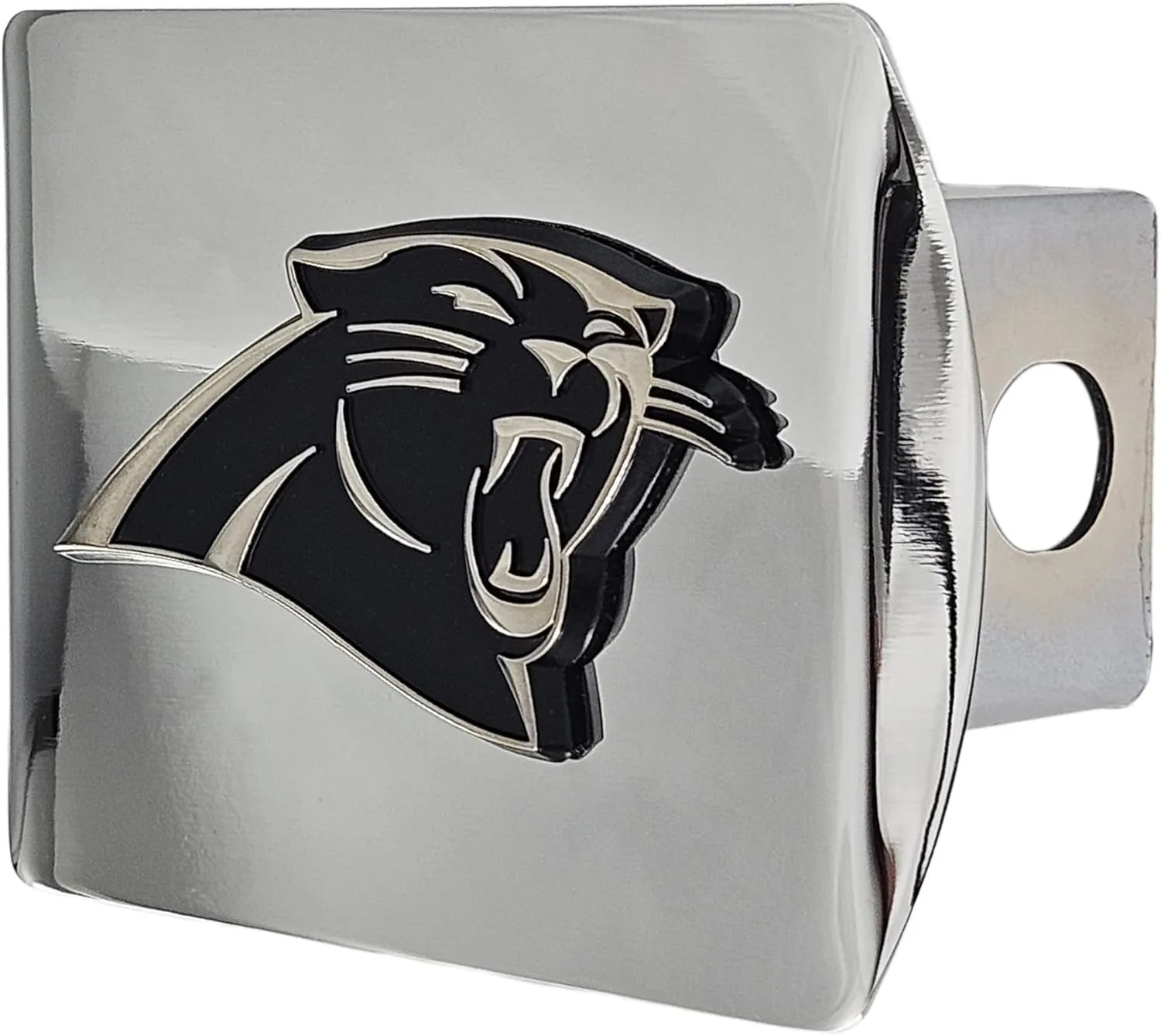 Carolina Panthers Chrome Hitch Cover with 3D Black Team Logo by FANMATS - Unique Team Logo Metal Molded Design – Easy Installation on Truck, SUV, Car - Ideal Gift for Die Hard Panthers Football Fan