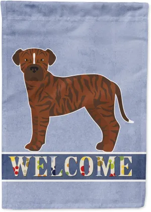 Caroline's Treasures CK3715CHF Bullboxer Welcome House Flag Large Porch Sleeve Pole Decorative Outside Yard Banner Artwork Wall Hanging, Polyester, House Size, Multicolor