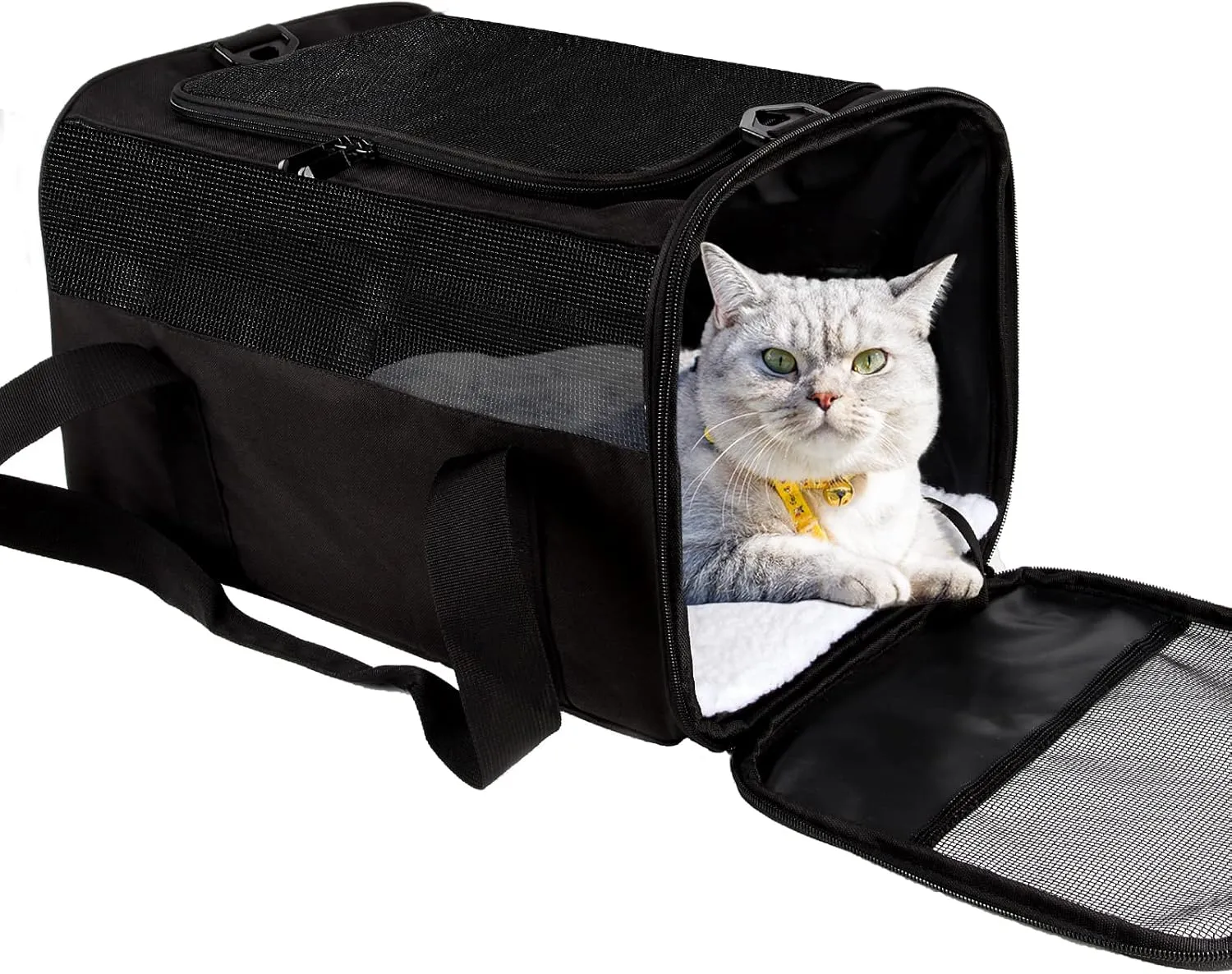 Carriers Soft Sided Durable Pet Carrier for Small Medium Cats Dogs Puppies 15Lbs,Top Load Breathable Mesh Window Carrier with TSA Airline Approved (Medium,Black)