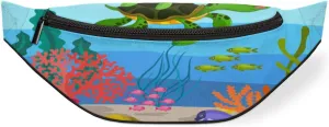 Cartoon Sea Turtle Coral Seaweed Fanny Pack for Women Men Waist Pack Crossbody Bag with Adjustable Belt for Travel Hiking Running Cycling Festivals