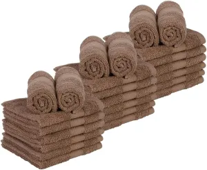 Casa Lino Face Towels & Body Wash Cloths for Showering - 100% Cotton Wash Cloths for Bathroom - Highly Absorbent & Quick Drying Washcloth Set - Cotton Washcloths 24 Pack (12" x 12") - (Brown)