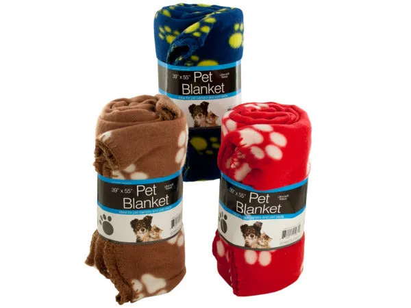 Case of 3 - Soft Fleece Paw Print Pet Blanket