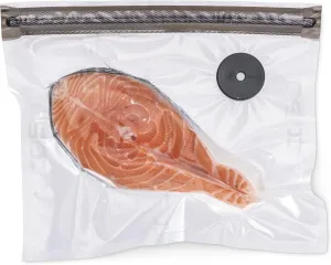 CASO Vacu ZIP-Bags 26 x 23 cm, 20 Bags, SousVide Suitable, BPA-Free, with 150 µm, Extra Strong, Tear-Resistant, Reusable, for Caso (Hand) Vacuum Sealer with Zip Adapter, Includes Food Manager Sticker