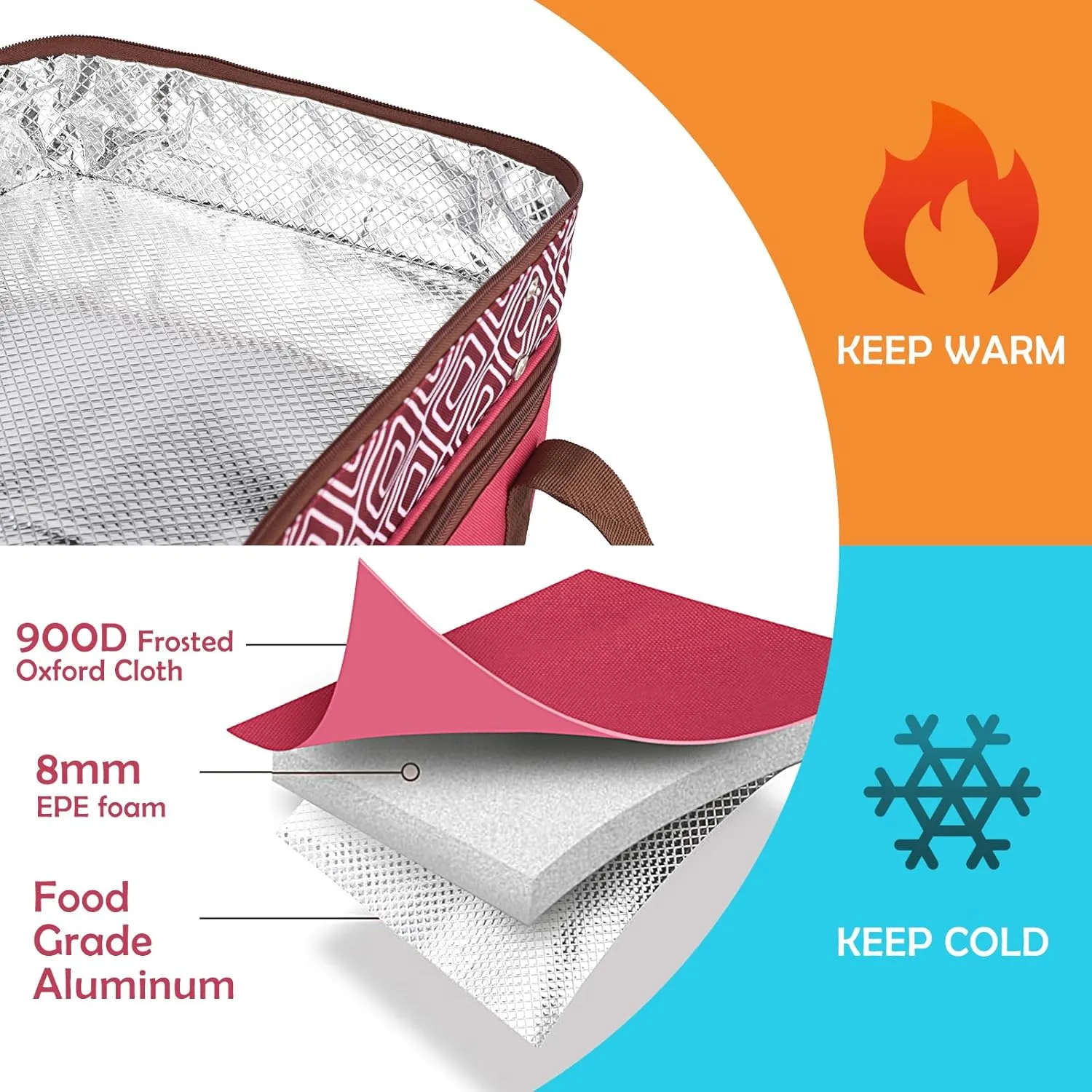 Casserole Carrier for Hot or Cold Food, Double Decker Expandable Food Carrier with Dish Storage,Lasagna Holder Tote for Potluck Parties, Picnic, Beach, Fits 9"x13" Baking Dish (Red)