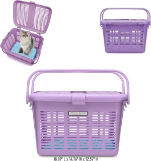 Cat & Pet Carrier - Wide, Top Loading Hard Carriers for Cats & Small Animals - Great for Your Guinea Pig, Bird, Hamster or Bunny Rabbit - in Purple-Bonus: Soft Bed Inside 19" Lx15 Wx12 H