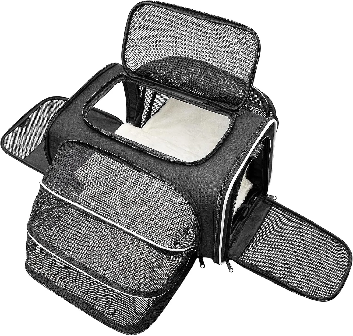 Cat Carrier Airline Approved Pet Carrier, Expandable Foldable Soft-Sided Dog Carrier, 3 Open Doors, 2 Reflective Tapes, Pet Travel Bag Safe and Easy for Cats and Dogs(Black)