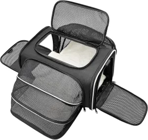 Cat Carrier Airline Approved Pet Carrier, Expandable Foldable Soft-Sided Dog Carrier, 3 Open Doors, 2 Reflective Tapes, Pet Travel Bag Safe and Easy for Cats and Dogs(Black)