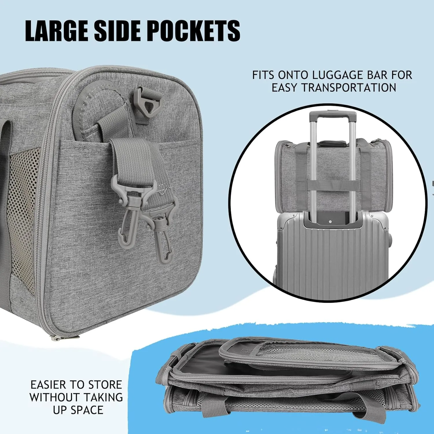 Cat carrier Cat Carrying Case Pet Dog Carrier Soft-Sided Cat Bag Airline Approved, Pet Travel Carrier Up to 15 Lbs, Collapsible Cat Carrier Dog Carrier for Medium Cats Small Cats Dogs (grey, 17*11*11)