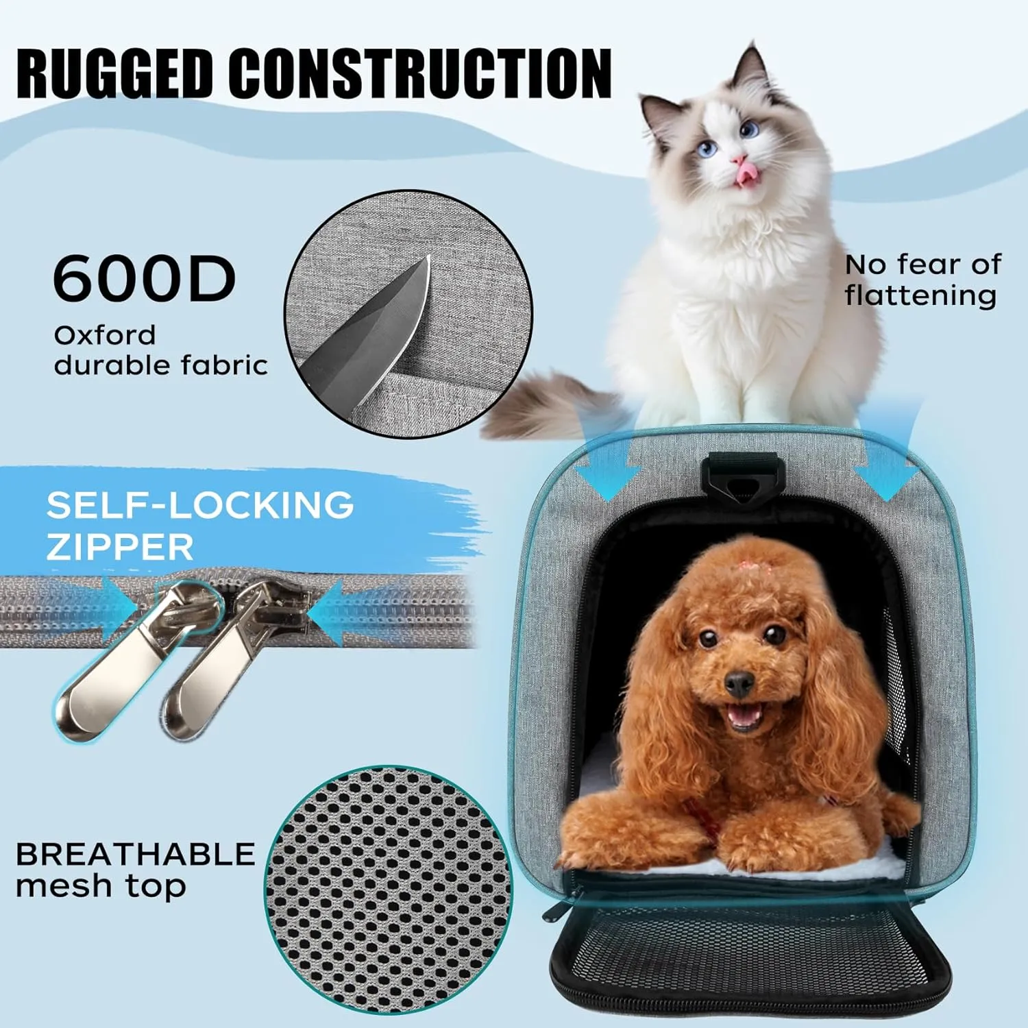 Cat carrier Cat Carrying Case Pet Dog Carrier Soft-Sided Cat Bag Airline Approved, Pet Travel Carrier Up to 15 Lbs, Collapsible Cat Carrier Dog Carrier for Medium Cats Small Cats Dogs (grey, 17*11*11)