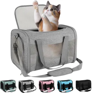 Cat carrier Cat Carrying Case Pet Dog Carrier Soft-Sided Cat Bag Airline Approved, Pet Travel Carrier Up to 15 Lbs, Collapsible Cat Carrier Dog Carrier for Medium Cats Small Cats Dogs (grey, 17*11*11)