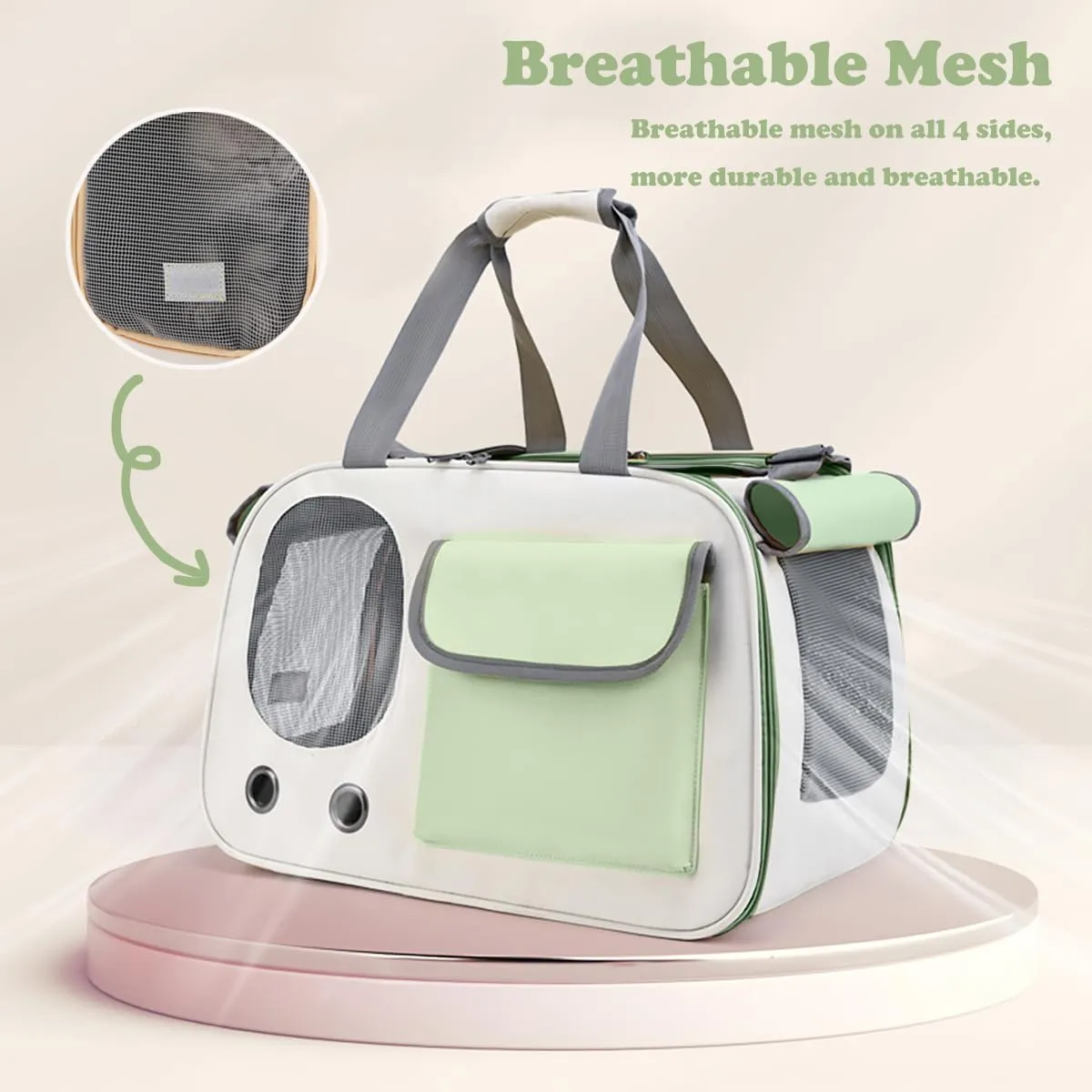 Cat Carrier, Dog Carrier, Pet Carrier for Large and Medium Cats to 15 Lbs, Soft-Sided Cat Carrier for Dog and Puppy, Pet Collapsible Travel Carriers for Small Cat Kitten (Green)