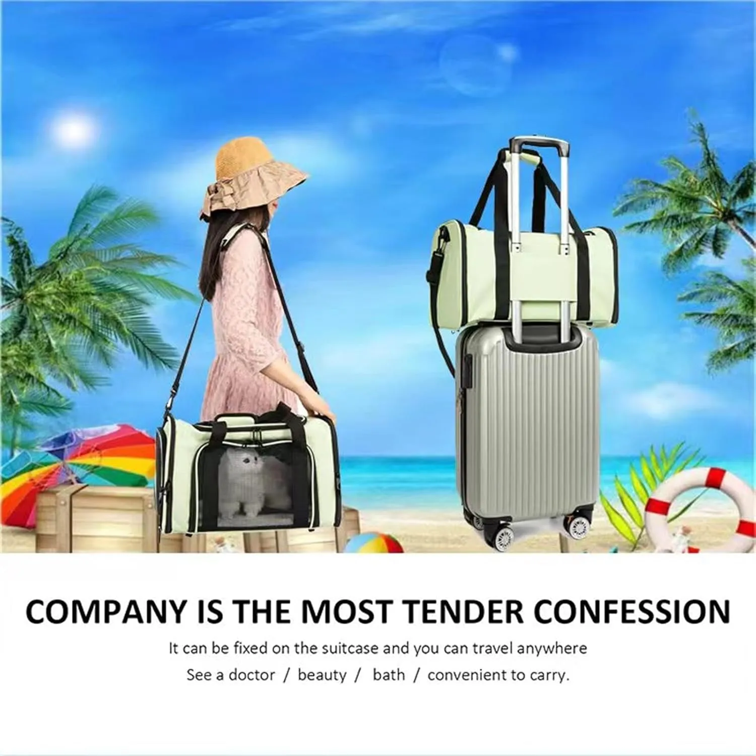 Cat Carrier Dog Carrier Pet Carriers for Medium Small Cats Dogs Puppies up to 15 Lbs,TSA Airline Approved Small Dog Cat Carriers Soft Sided,Collapsible Travel Puppy Carrier (Green, Large)
