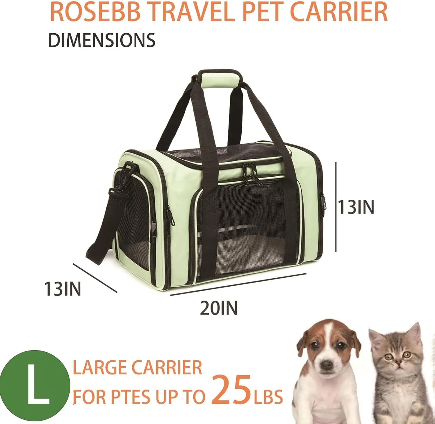 Cat Carrier Dog Carrier Pet Carriers for Medium Small Cats Dogs Puppies up to 15 Lbs,TSA Airline Approved Small Dog Cat Carriers Soft Sided,Collapsible Travel Puppy Carrier (Green, Large)