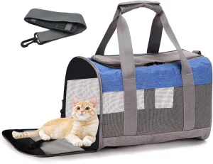 Cat Carrier Soft Puppy Bag for Small Dogs Airline Approved Collapsible Soft-Sided Kitten Travel Crate Foldable Cats Carrier for Small Medium Cat Kitty Puppies Under to 15 Lb Greyblue