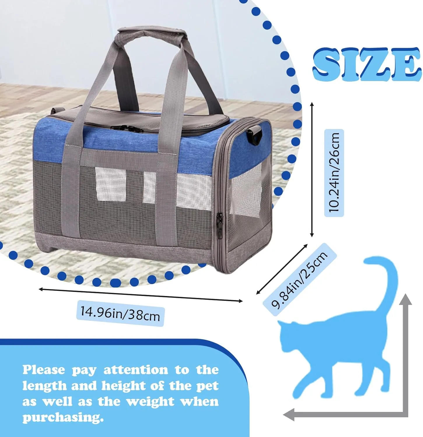 Cat Carrier Soft Puppy Bag for Small Dogs Airline Approved Collapsible Soft-Sided Kitten Travel Crate Foldable Cats Carrier for Small Medium Cat Kitty Puppies Under to 15 Lb Greyblue