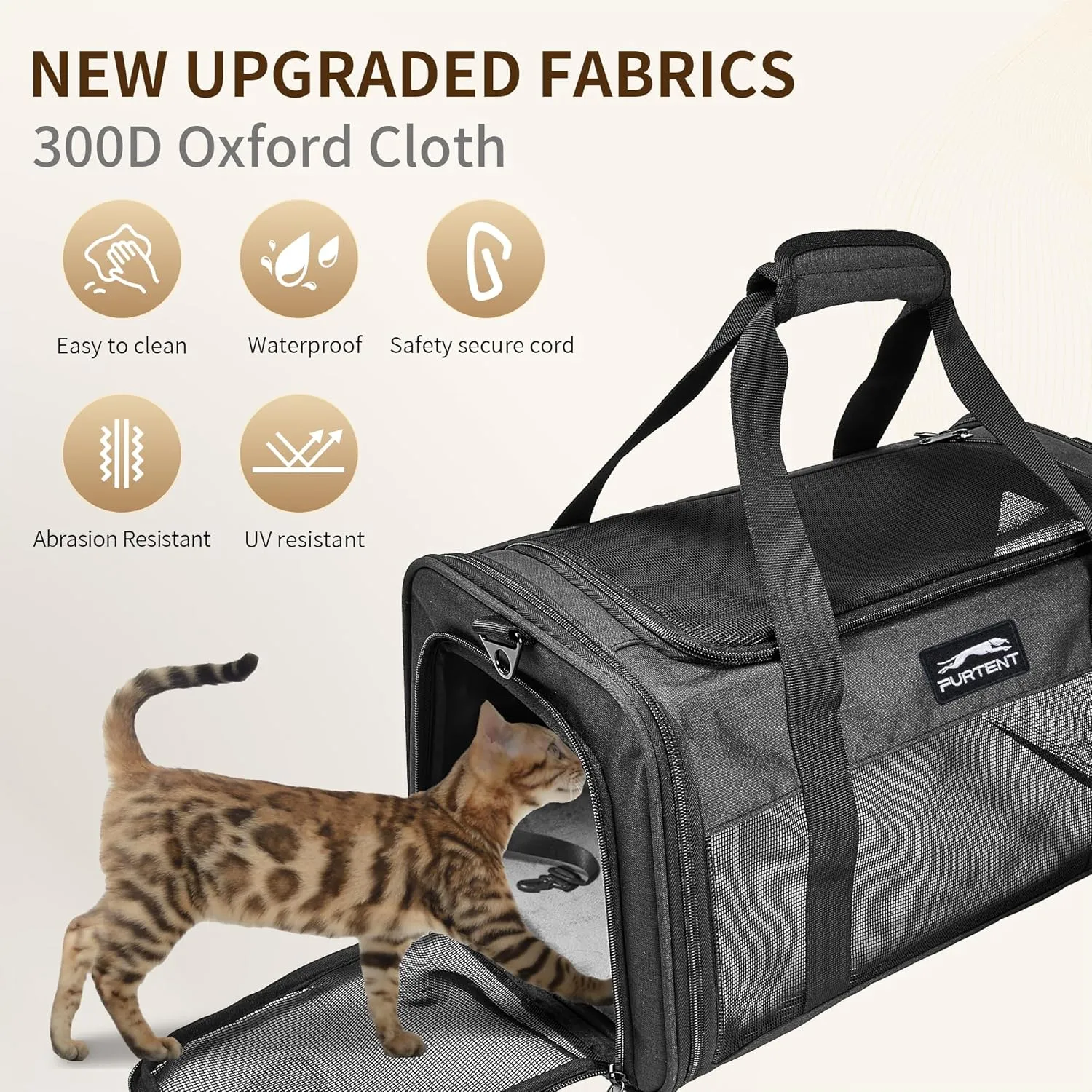 Cat Carrier with Foldable Litter Box for Kitten and Small Dogs Medium Animal Rabbit Puppy Soft Pet Carrier Portable Airline Approved, Travel for Comfort - Fits Pets Up to 15 lbs - Black