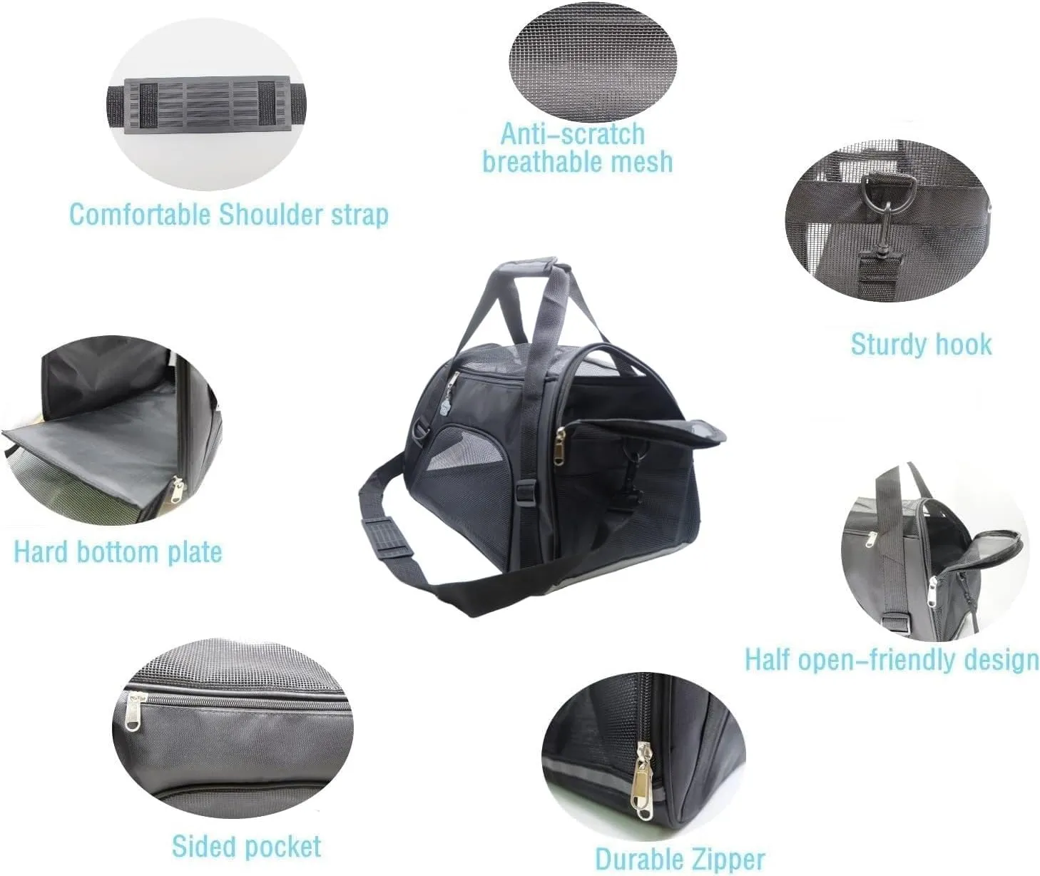 Cat Carrier,Soft-Sided Pet Travel Carrier for Cats,Dogs Puppy Comfort Portable Foldable Pet Bag Airline Approved (Medium-Black)