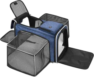 Cat Dog Carrier Bag, 5 Sides Open Doors, 2 Sides Expandable, Large Soft Sided Pet Carriers with Removable Pad, 19x12x12 Inch for Kitten, Rabbit, Puppy, Small Animal, Airline Approved