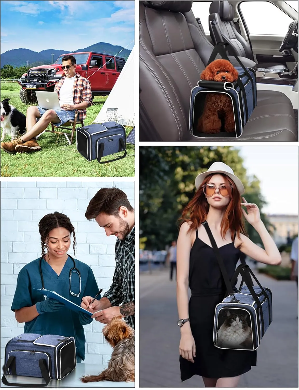 Cat Dog Carrier Bag, 5 Sides Open Doors, 2 Sides Expandable, Large Soft Sided Pet Carriers with Removable Pad, 19x12x12 Inch for Kitten, Rabbit, Puppy, Small Animal, Airline Approved