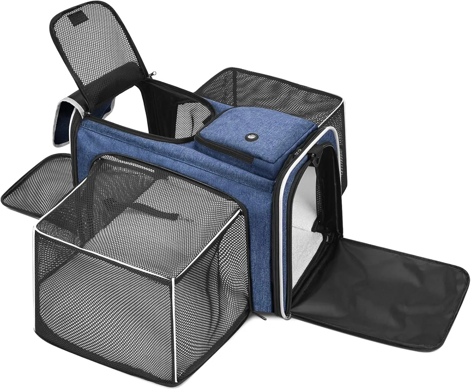 Cat Dog Carrier Bag, 5 Sides Open Doors, 2 Sides Expandable, Large Soft Sided Pet Carriers with Removable Pad, 19x12x12 Inch for Kitten, Rabbit, Puppy, Small Animal, Airline Approved