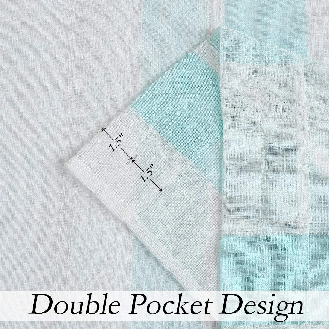 Central Park White French Door Curtain Spa Stripe Sheer Panels Boucle Linen Texture Drapes Rod Pocket Yarn Dyed Woven Window Treatment for Living Room with Tieback (50" Wx 72" L, 2 Panels)