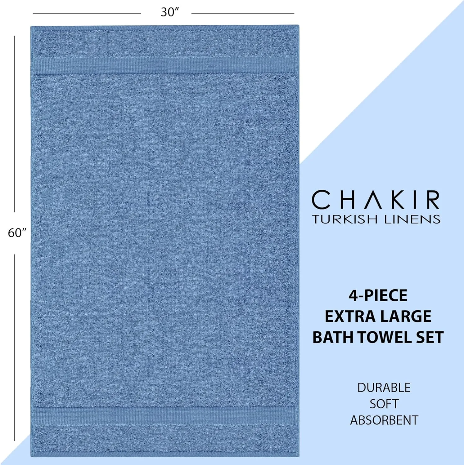 Chakir Turkish Linens | Hotel & Spa Quality 100% Cotton Premium Turkish Towels | Soft & Absorbent (30x60 Inches Extra Large Bath Towels, Set of 4 - Wedgewood)