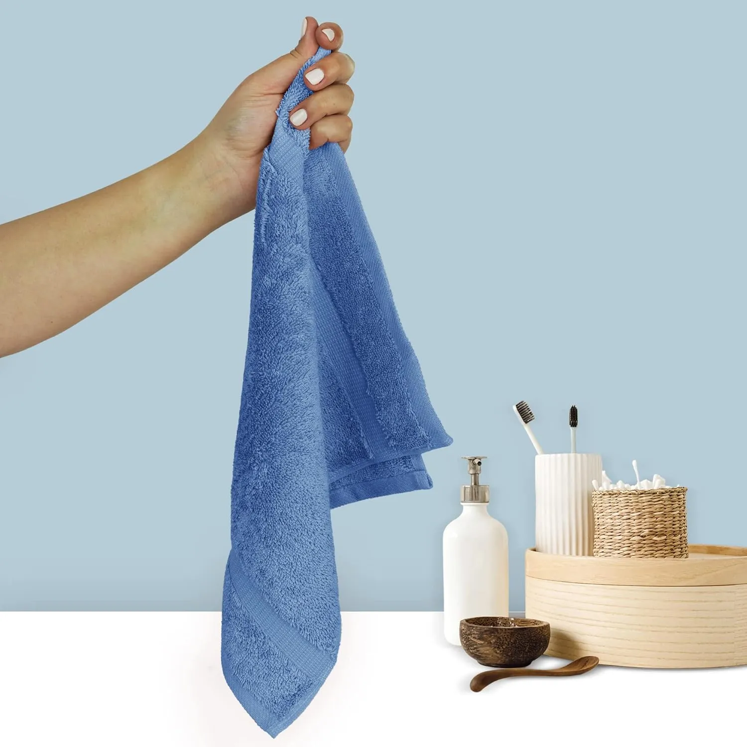 Chakir Turkish Linens Premium Cotton Absorbent Turkish Towels (Washcloths - 12 Piece, Wedgewood)