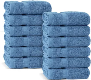 Chakir Turkish Linens Premium Cotton Absorbent Turkish Towels (Washcloths - 12 Piece, Wedgewood)