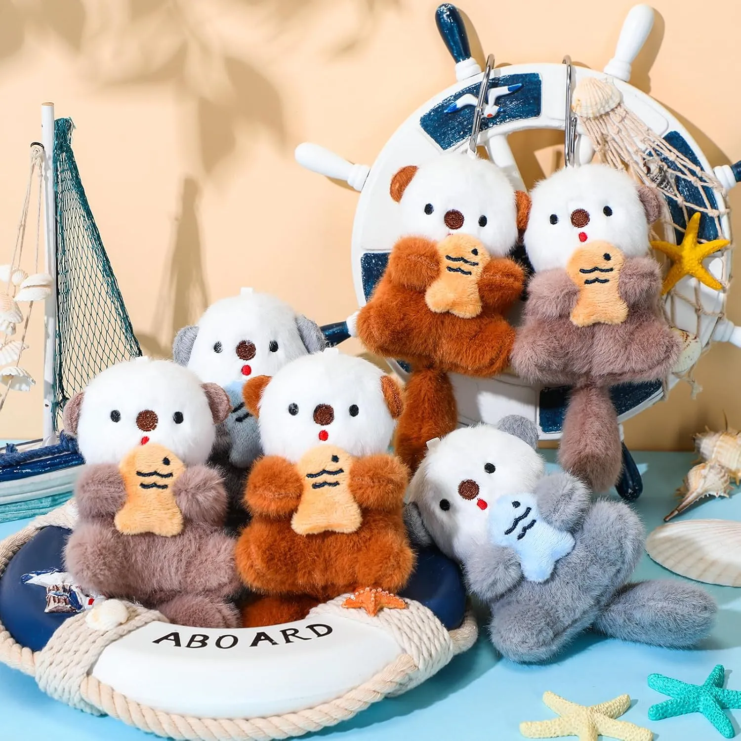 Chalyna 12 Pack Cute Plush Animal Toys 4 Inch Mini Plush Ornament Stuffed Doll Keychain Tote Bag Pendant for Birthday Party Likes DIY Home Decor (Sea Otter Style)