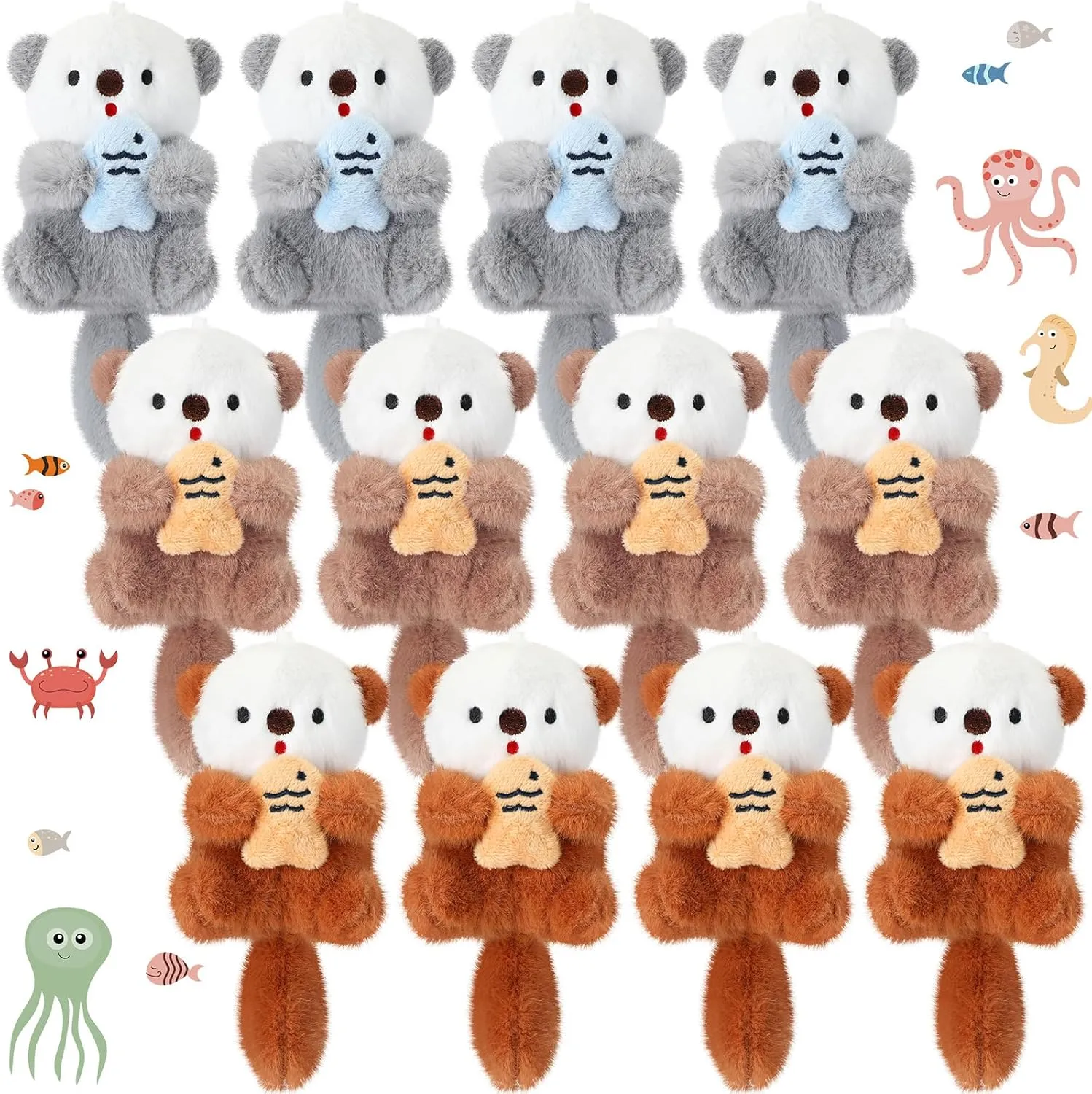 Chalyna 12 Pack Cute Plush Animal Toys 4 Inch Mini Plush Ornament Stuffed Doll Keychain Tote Bag Pendant for Birthday Party Likes DIY Home Decor (Sea Otter Style)
