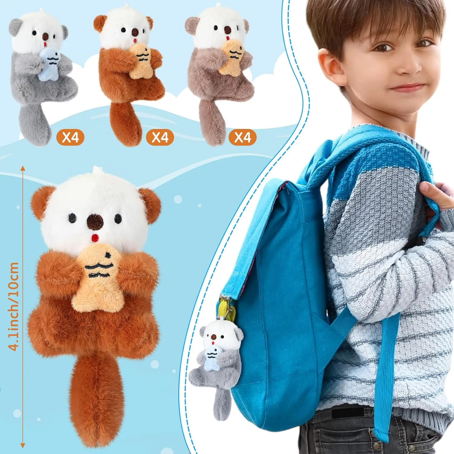 Chalyna 12 Pack Cute Plush Animal Toys 4 Inch Mini Plush Ornament Stuffed Doll Keychain Tote Bag Pendant for Birthday Party Likes DIY Home Decor (Sea Otter Style)