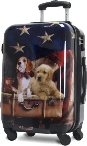 Chariot Dog Lovers Freedom Pups Hardside Expandable Spinner Luggage Perfect for Adults and Kids, Carry-On 20-Inch