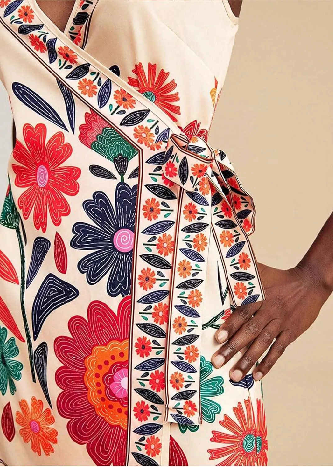 CHARTOU Women Summer Short Floral Boho Wrap Dress Spaghetti Strap Side Tie Asymmetrical Mini Dress