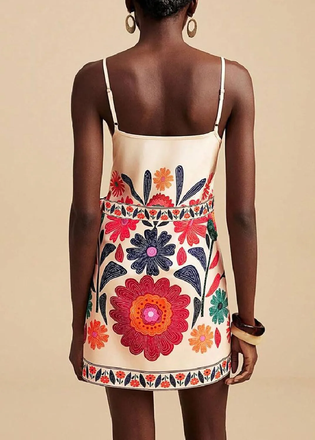 CHARTOU Women Summer Short Floral Boho Wrap Dress Spaghetti Strap Side Tie Asymmetrical Mini Dress