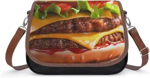 Cheeseburger Fast Food Pattern Crossbody Purses for Women PU Leather Shoulder Bag Handbag Clucth