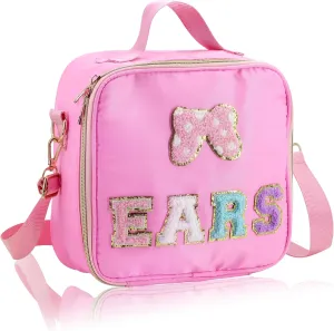 Chenille Letter Bow Mouse Ears Holder Headband Storage Bag, Mouse Ear Travel Case Hair Accessories Organizer