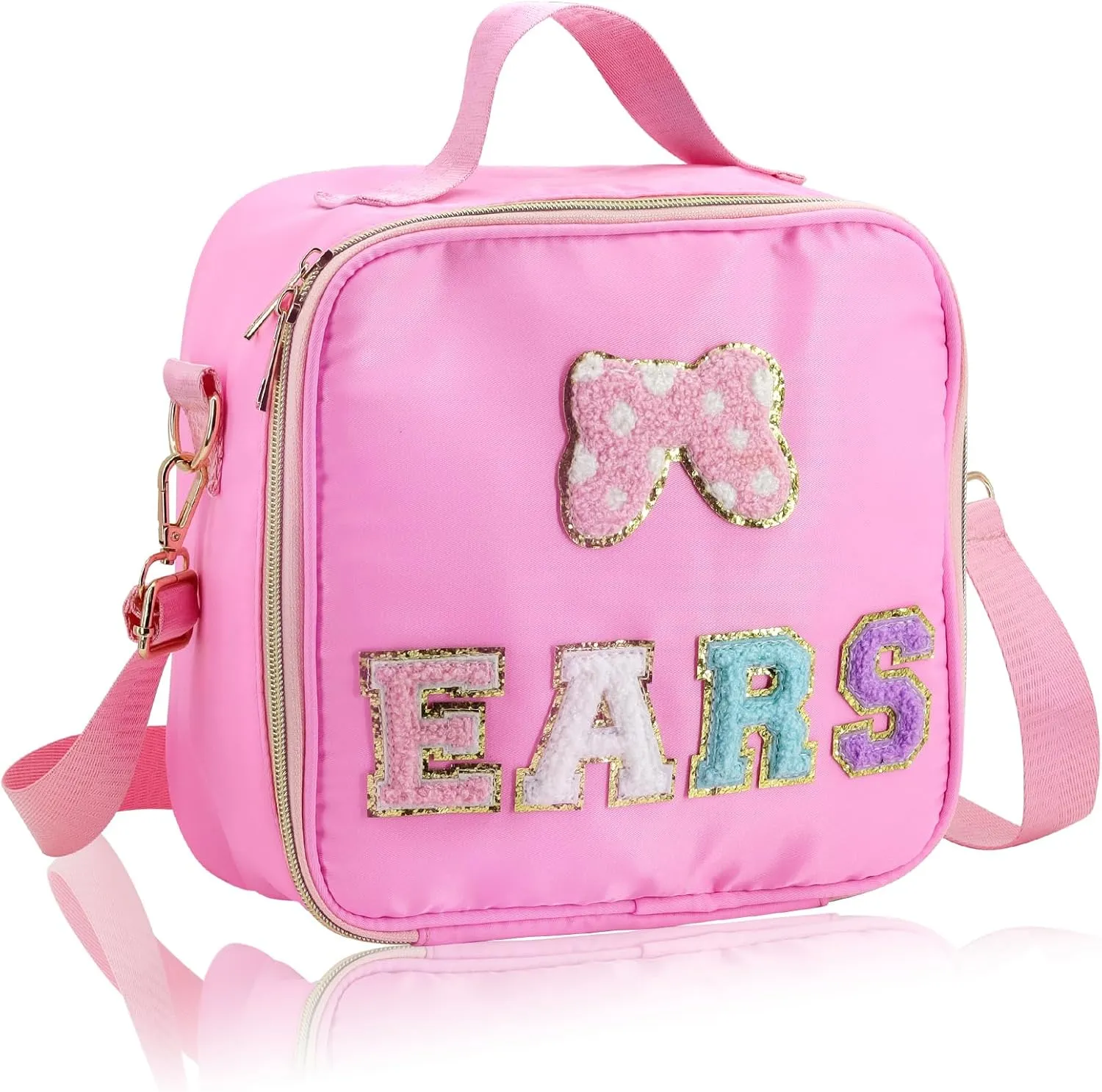 Chenille Letter Bow Mouse Ears Holder Headband Storage Bag, Mouse Ear Travel Case Hair Accessories Organizer