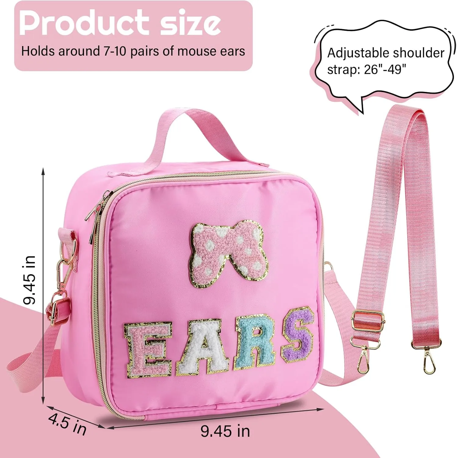 Chenille Letter Bow Mouse Ears Holder Headband Storage Bag, Mouse Ear Travel Case Hair Accessories Organizer