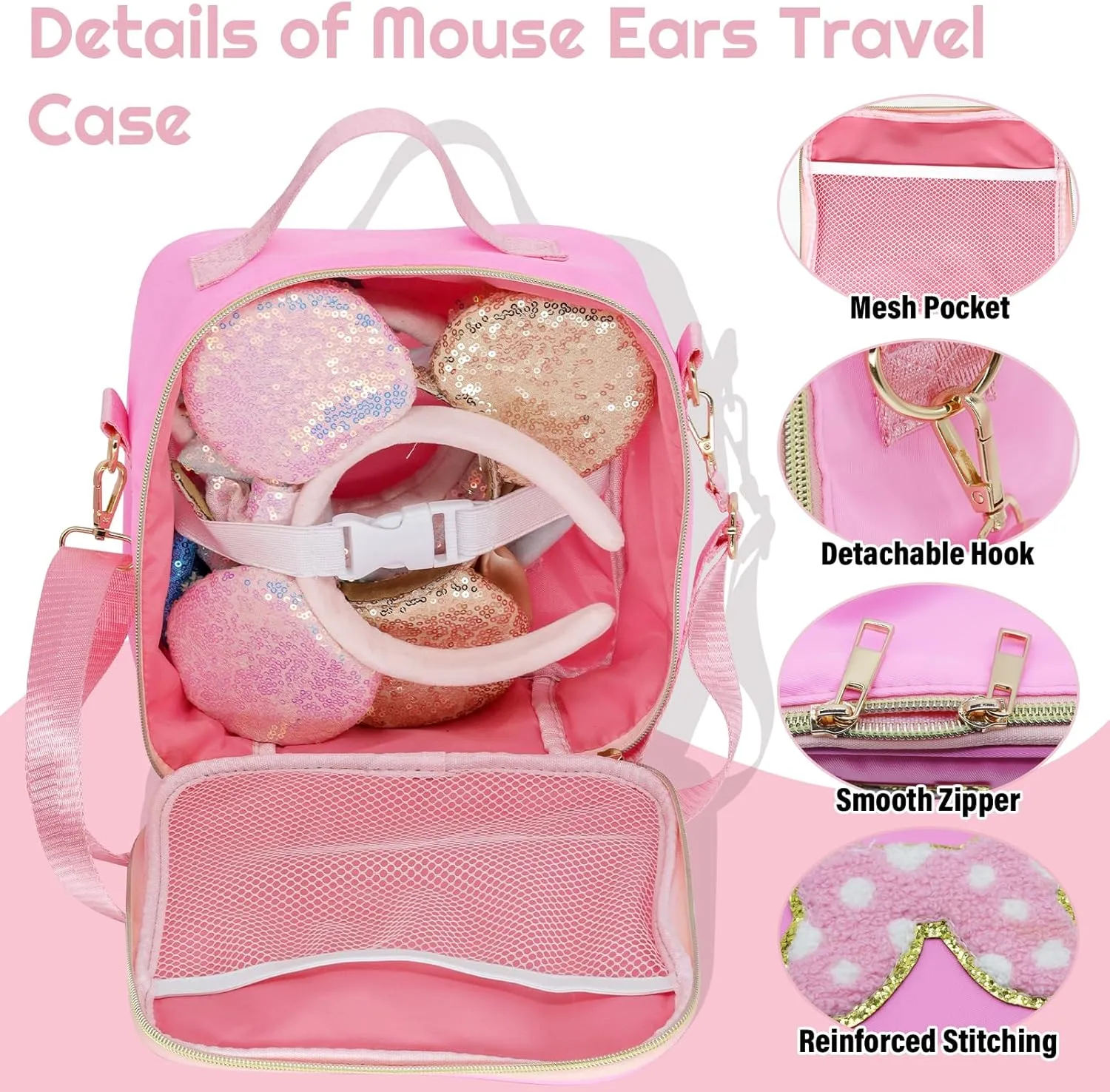 Chenille Letter Bow Mouse Ears Holder Headband Storage Bag, Mouse Ear Travel Case Hair Accessories Organizer