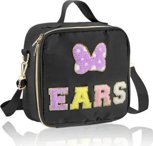 Chenille Letter Bow Mouse Ears Holder Headband Storage Bag, Mouse Ear Travel Case Hair Accessories Organizer