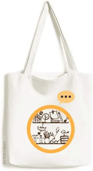 Children Cute Illustration Bookshelf College Expression Gift Sack Canvas Tote Shoulder Bag