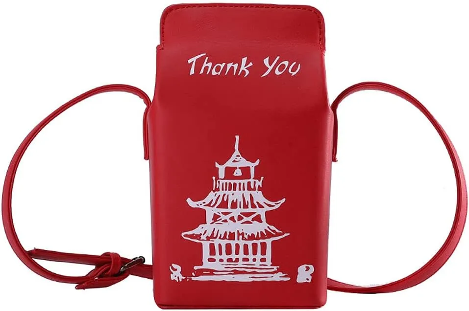 Chinese Tower Printing Box Shoulder Bags for Women Fashion Cartoon Crossbody Bag Small Girl's Bag