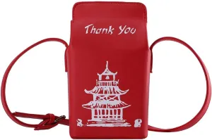 Chinese Tower Printing Box Shoulder Bags for Women Fashion Cartoon Crossbody Bag Small Girl's Bag